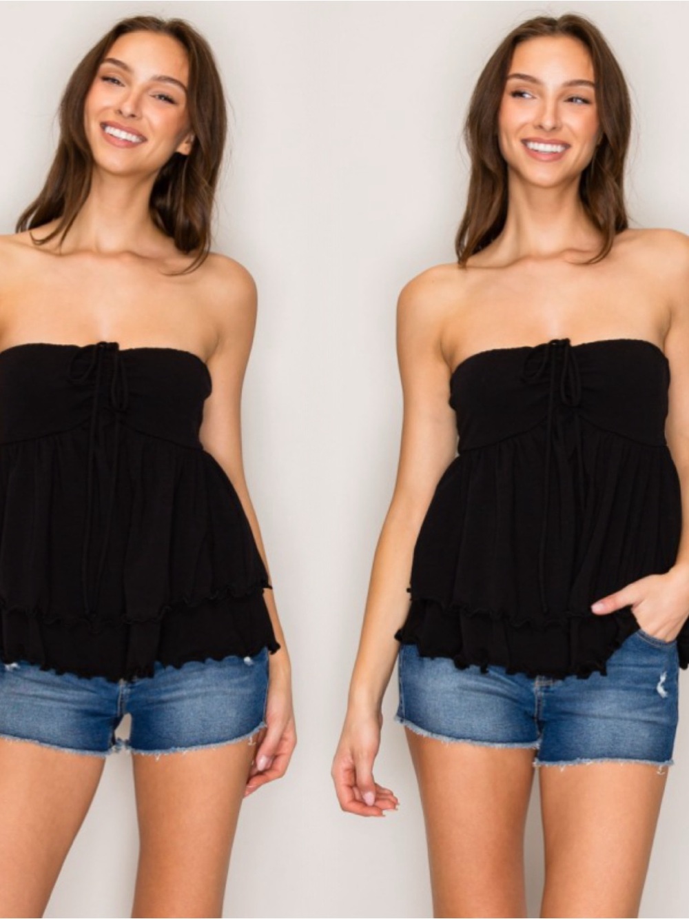 Comfort Stretch Strapless Black Ruffle Camisole